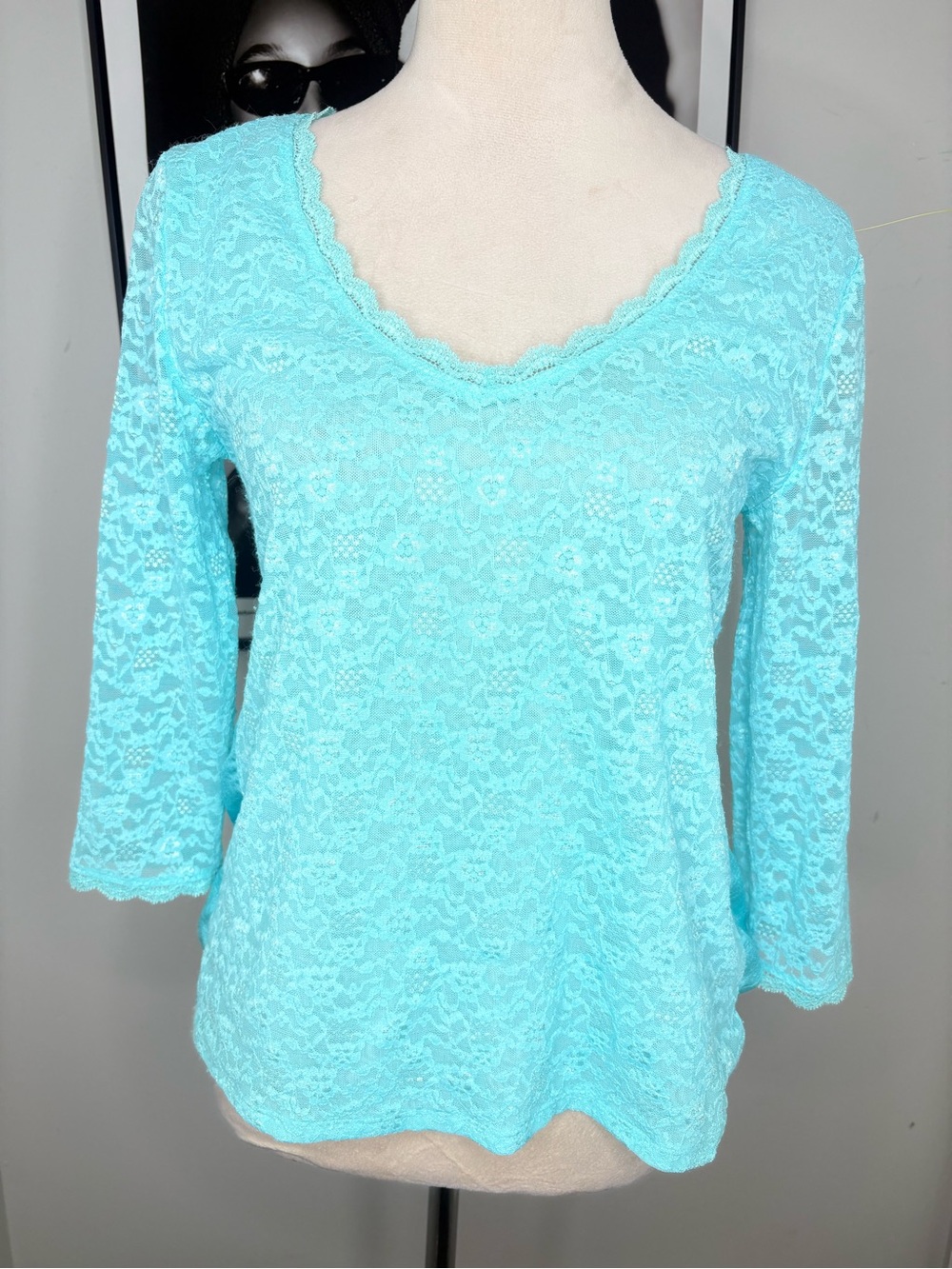Victoria's Secret Aqua Lace V-Neck Top